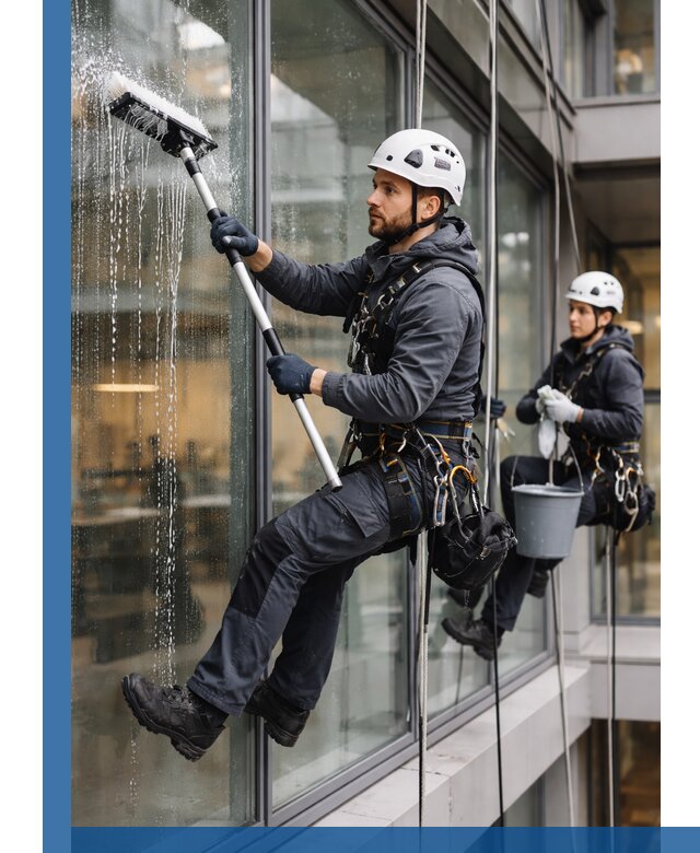 Профессиональная мойка витражей промышленными альпинистами в Североморске