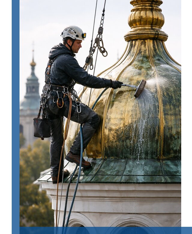 Профессиональная мойка куполов и шпилей высотными альпинистами в Североморске