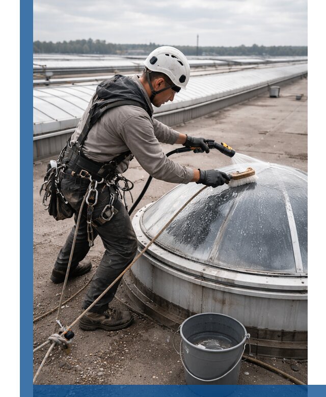 Мойка зенитных фонарей на кровле для промышленных объектов в Североморске