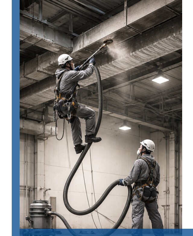 Обеспыливание потолочных конструкций в Североморске промышленным альпинизмом