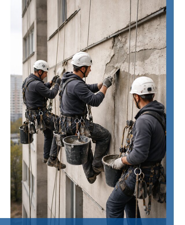 Ремонт бетонных элементов фасада в Североморске от 2674 р. | ВЫСОТНИК-Свм