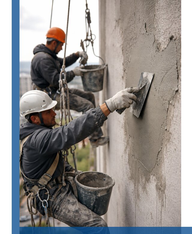 Штукатурка фасада на высоте в Североморске профессиональные работы