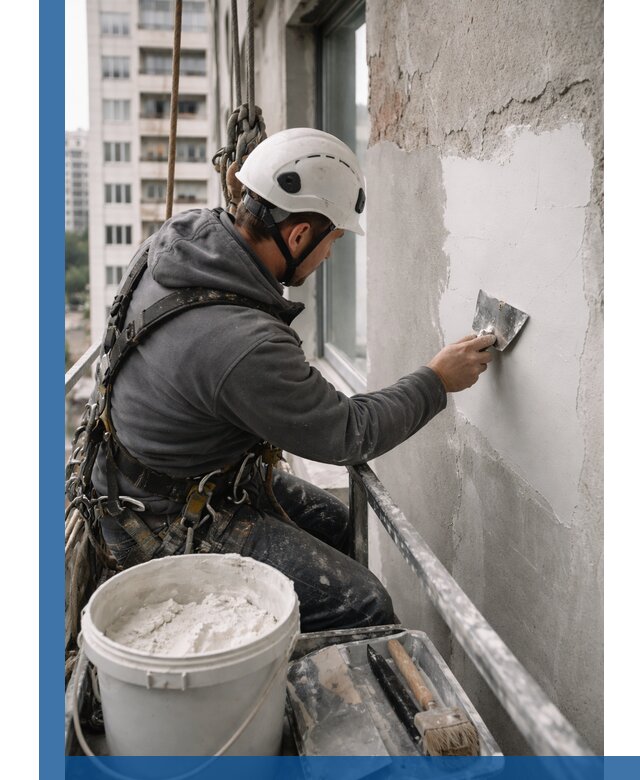 Шпаклевка фасадов на высоте с промальпинистами в Североморске