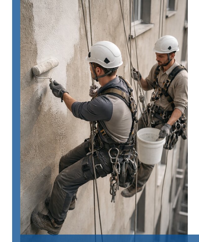 Грунтовка фасада на высоте в Североморске промышленными альпинистами