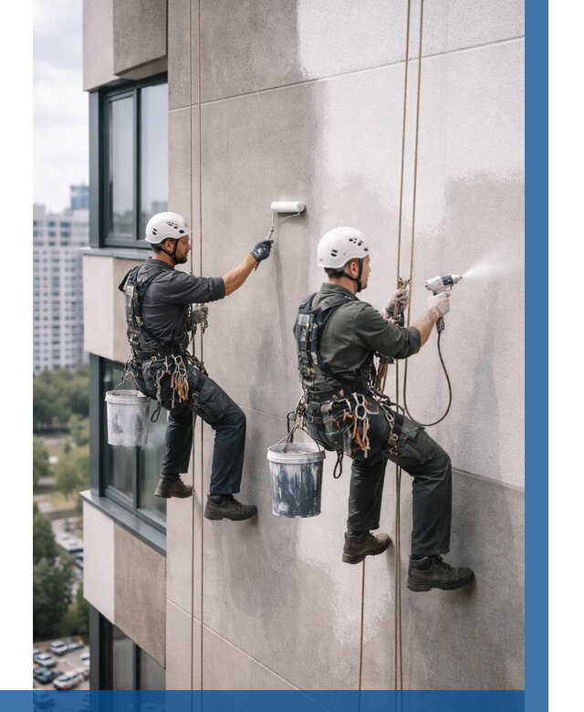 Покраска фасада альпинистами в Североморске от 321 р. | ВЫСОТНИК-Свм