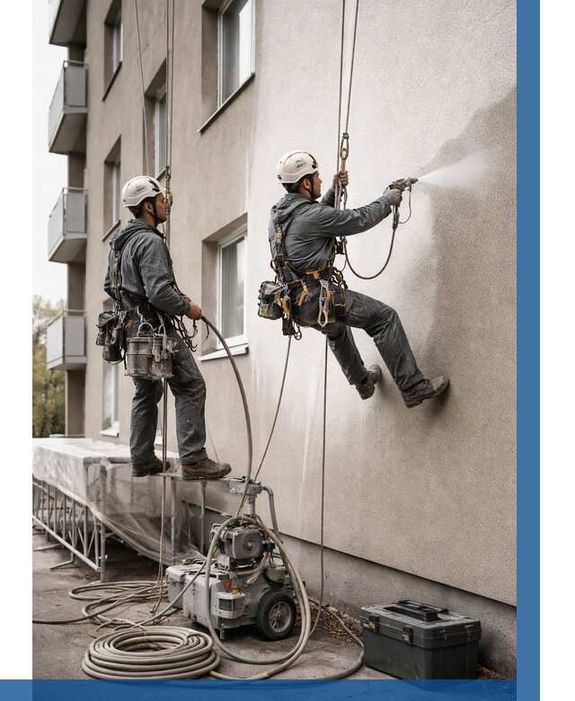 Безвоздушная покраска фасада в Североморске от 235 р/м² | ВЫСОТНИК-Свм