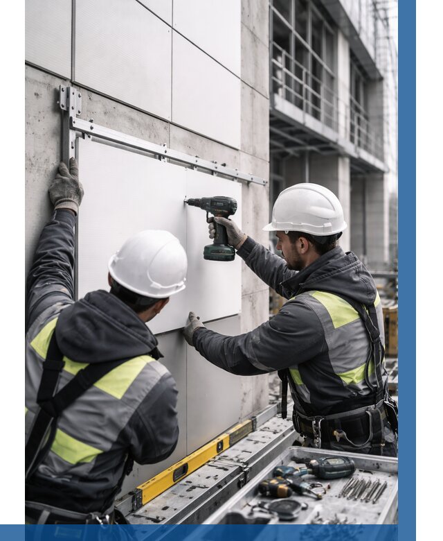 Монтаж композитных панелей фасада в Североморске от 2674 р. | ВЫСОТНИК-Свм