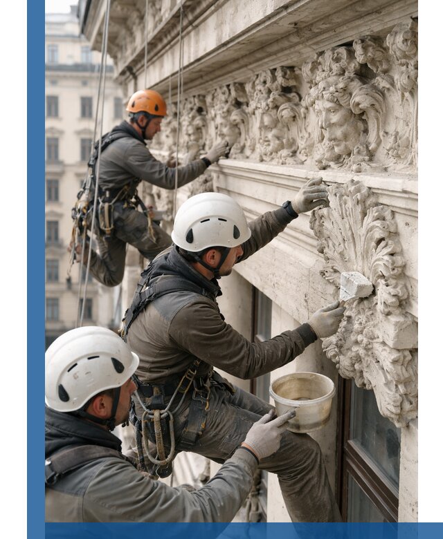 Реставрация фасадной лепнины с высотными работами в Североморске