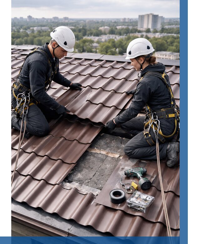 Ремонт металлочерепицы на крыше в Североморске от 963 р. | ВЫСОТНИК-Свм