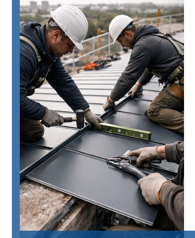 Монтаж фальцевой кровли в Североморске для промышленных зданий