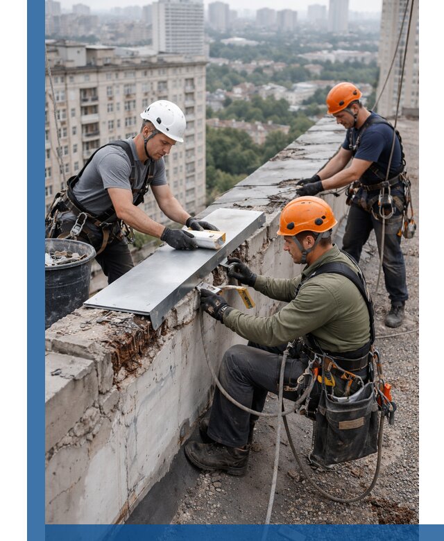 Ремонт парапета на кровле в Североморске, высотные работы с гарантией