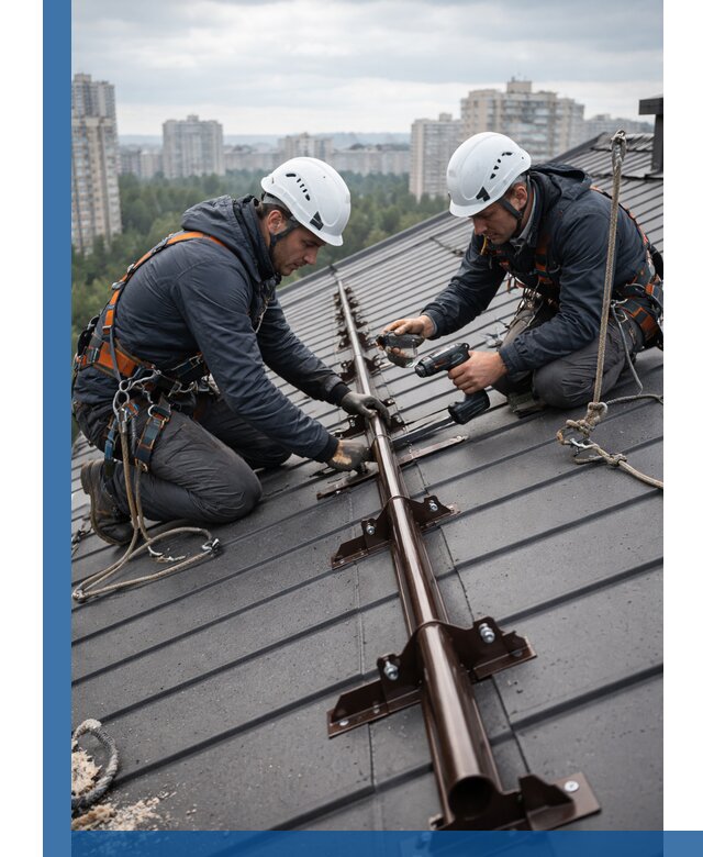 Монтаж снегозадержателей на кровле зданий в Североморске под ключ