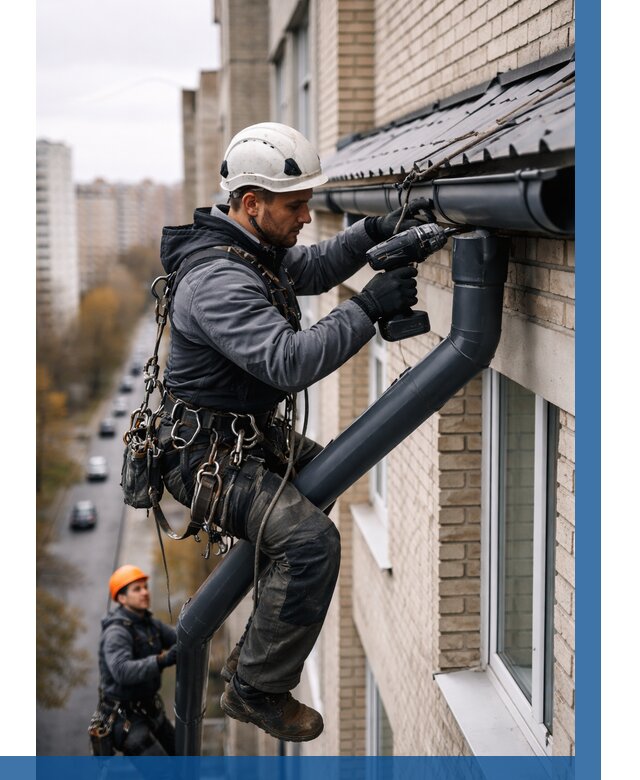 Монтаж водосточной системы на здании в Североморске от 5349 р. | ВЫСОТНИК-Свм