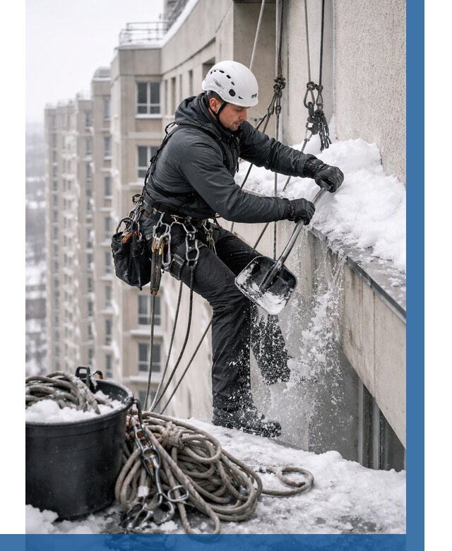 Очистка карнизов от снега в Североморске от 321 р. | ВЫСОТНИК-Свм