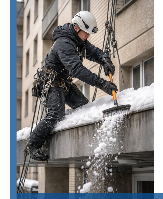 Очистка козырьков от снега в Североморске круглогодично безопасно