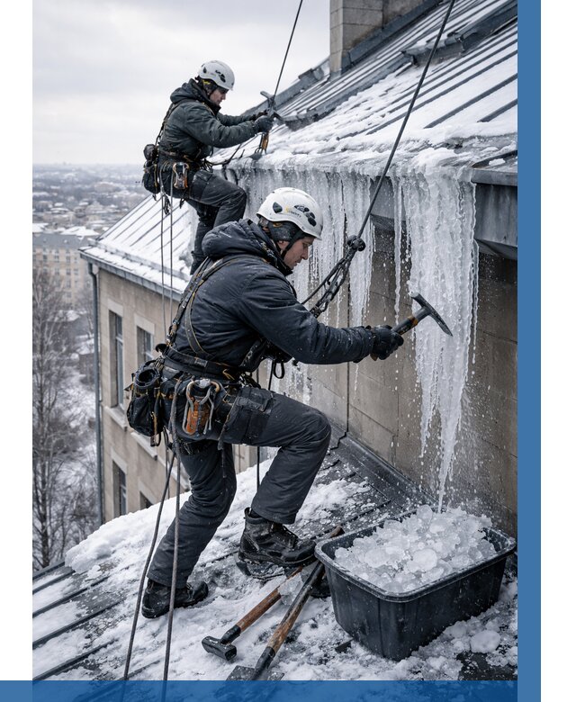 Удаление наледи с кровли в Североморске от 5883 р. | ВЫСОТНИК-Свм