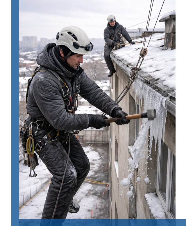 Сбивание и удаление сосулек с крыши в Североморске безопасно