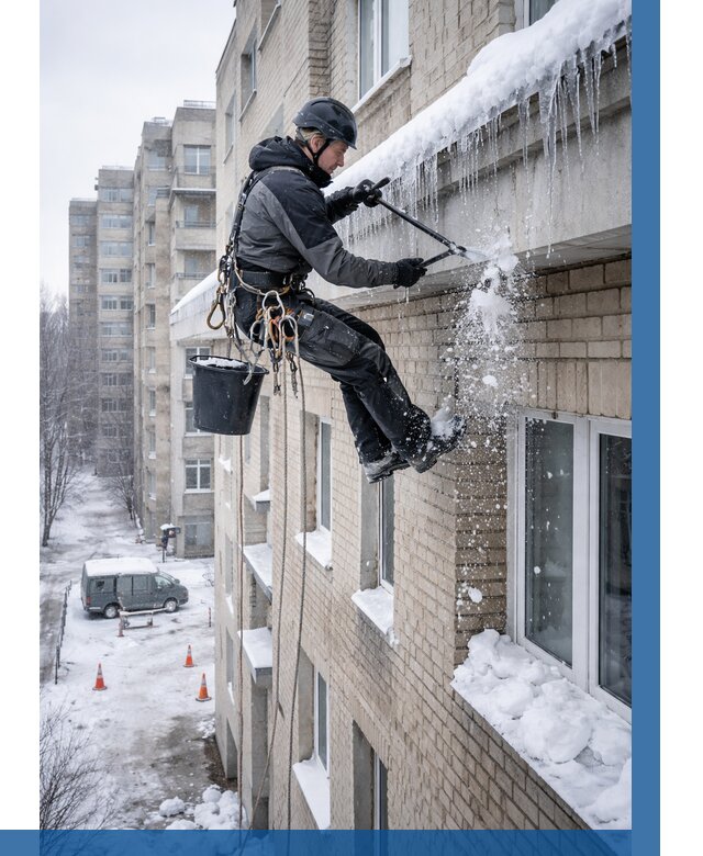 Удаление наледи с карнизов в Североморске от 374 р. | ВЫСОТНИК-Свм
