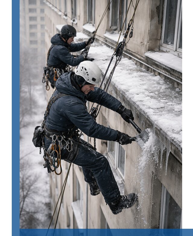 Удаление наледи и сосулек с карнизов в Североморске профессионально