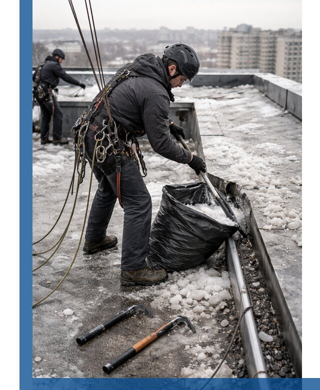 Аварийная очистка кровли в Североморске от промальпинистов