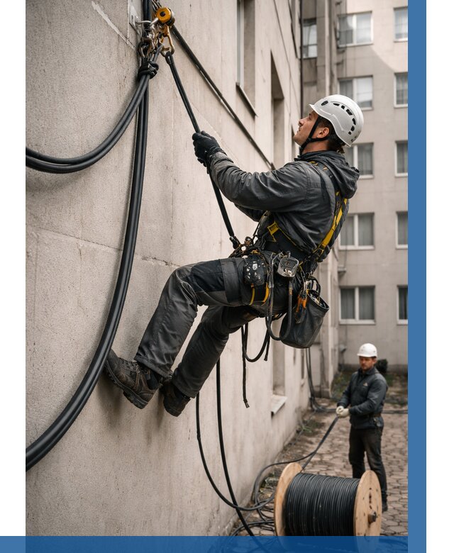 Протяжка кабеля питания на высоте в Североморске от 481 р. | ВЫСОТНИК-Свм