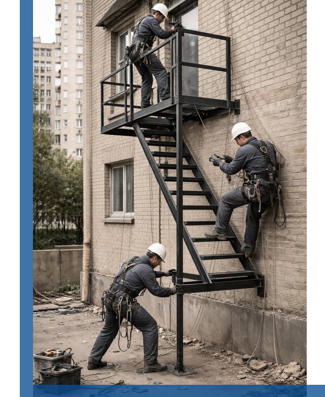 Монтаж пожарной лестницы в Североморске, установка и крепление