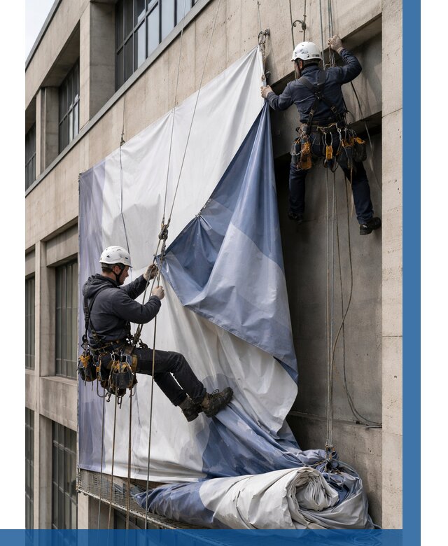 Демонтаж баннеров с фасада в Североморске от 4814 р. | ВЫСОТНИК-Свм