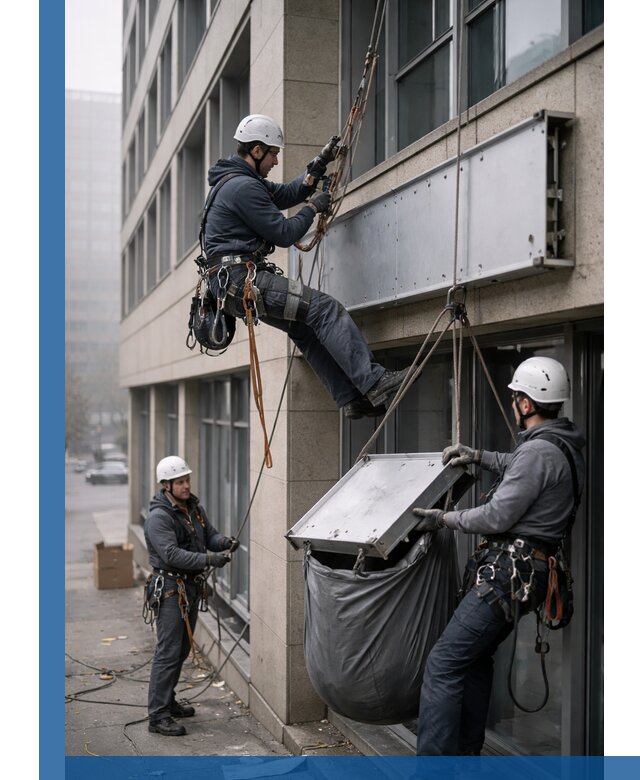 Демонтаж рекламной вывески с высотными работами в Североморске