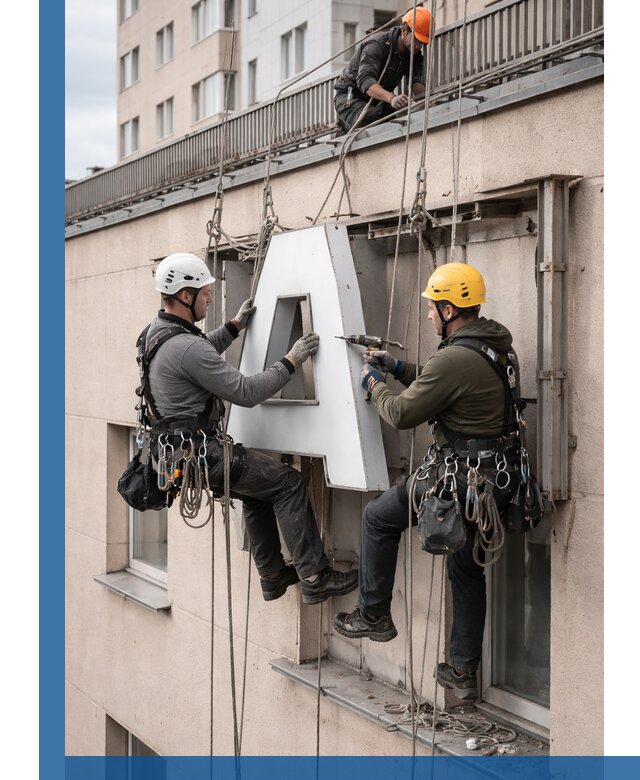 Ремонт и восстановление наружных вывесок на высоте в Североморске