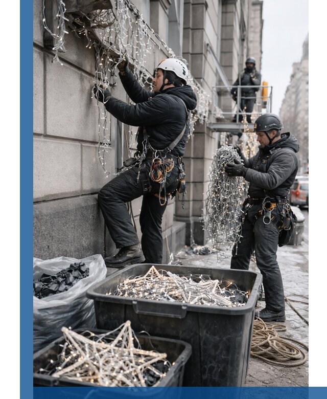 Демонтаж новогоднего оформления и гирлянд в Североморске