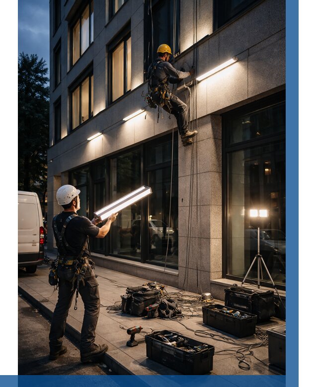 Монтаж архитектурной подсветки здания в Североморске от 2674 р.|ВЫСОТНИК-Свм