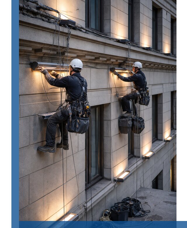 Монтаж архитектурной подсветки фасадов зданий в Североморске