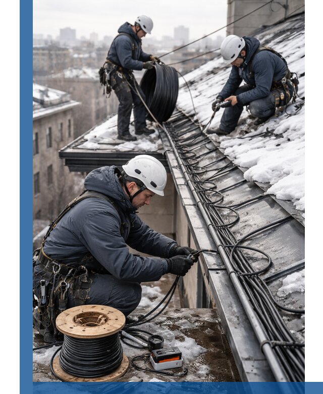 Монтаж греющего кабеля на кровле в Североморске под ключ