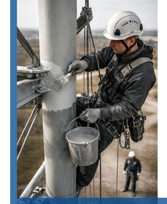 Покраска мачт связи в Североморске промышленными альпинистами