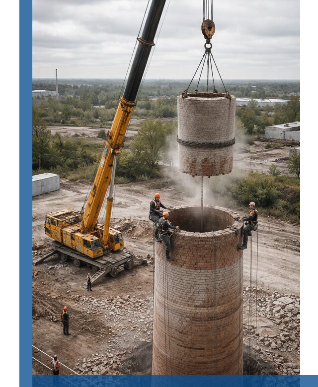 Демонтаж дымовой трубы в Североморске с гарантиями безопасности