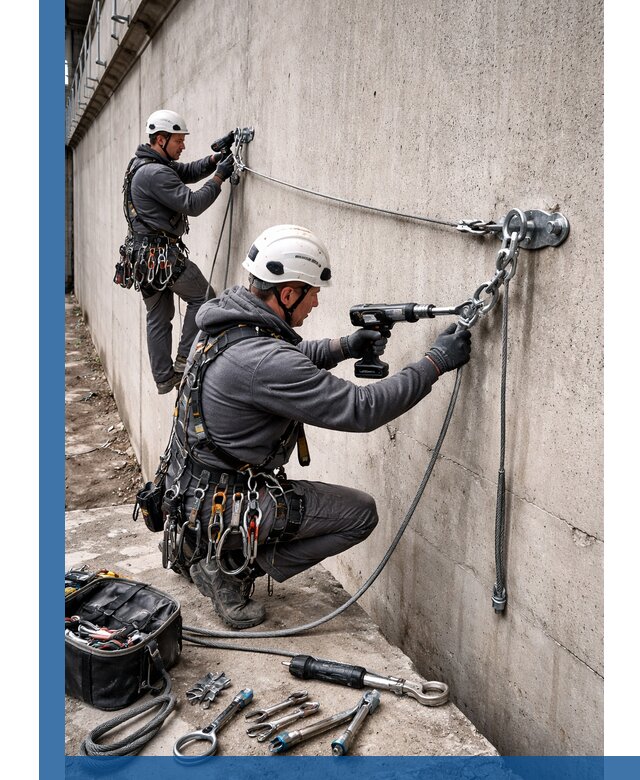 Монтаж анкерных линий высотной безопасности в Североморске